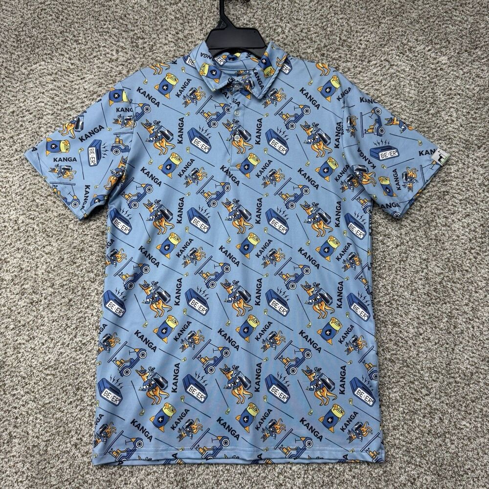 Proud 90 Polo Shirt Men Small Kanga Golf Carts Beer AOP Performance Golf Stretch